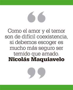 Como el amor y el temor son de difícil coexistencia, si debemos escoger es mucho más seguro ser temido que amado. Nicolás Maquiavelo