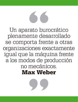 Un aparato burocrático plenamente desarrollado se comporta frente a otras organizaciones exactamente igual que la máquina frente a los modos de producción no mecánicos. Max Weber