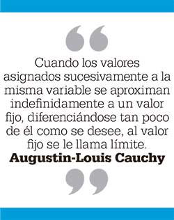 Cuando los valores asignados sucesivamente a la misma variable se aproximan indefinidamente a un valor fijo, diferenciándose tan poco de él como se desee, al valor fijo se le llama límite. Augustin-Louis Cauchy